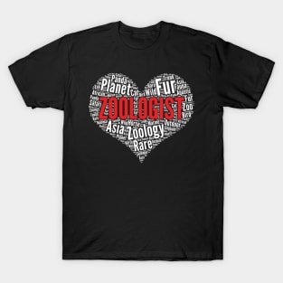 Zoologist Heart Shape Word Cloud Design print T-Shirt